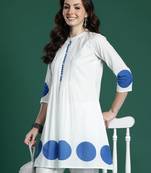 White printed pure cotton kurta trouser set