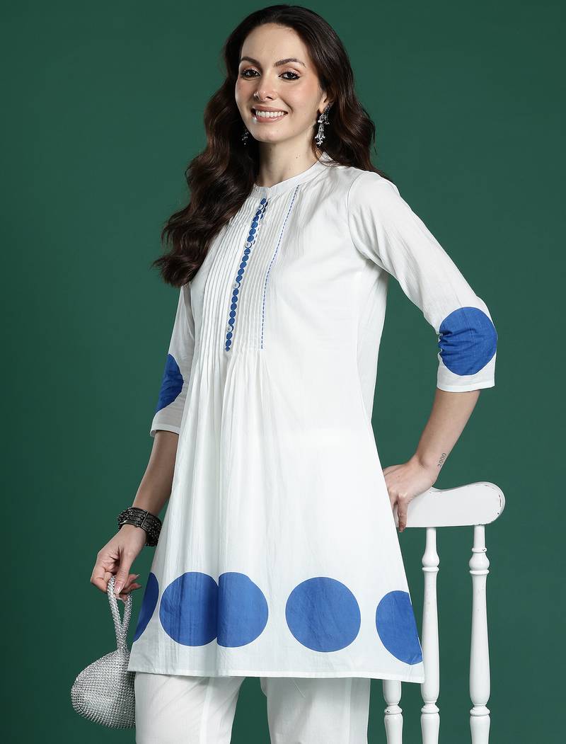 White printed pure cotton kurta trouser set