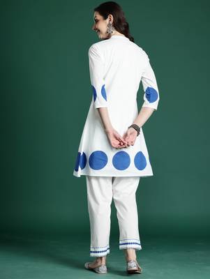White printed pure cotton kurta trouser set 2