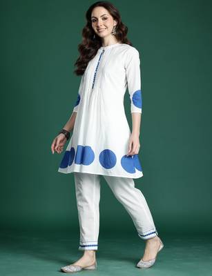 White printed pure cotton kurta trouser set 3