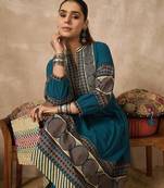 Blue printed pure cotton kurta trouser set