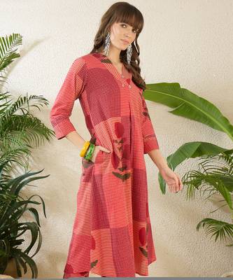 Multicolor printed pure cotton kurta trouser set 3