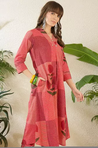Multicolor printed pure cotton kurta trouser set