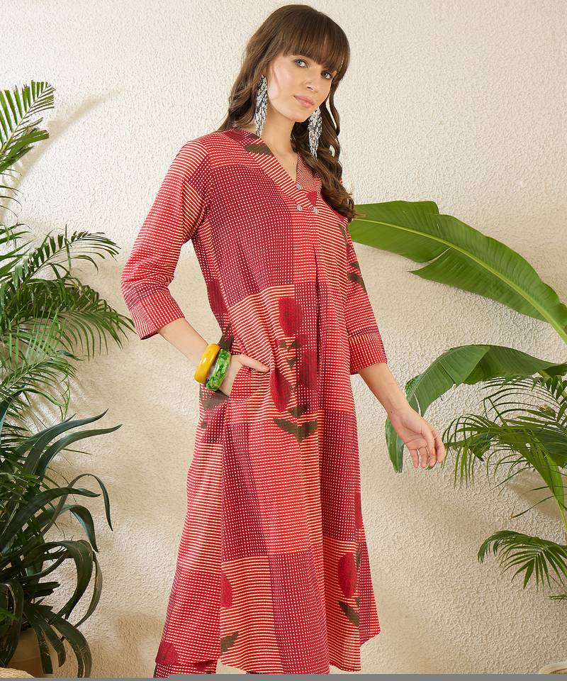 Multicolor printed pure cotton kurta trouser set