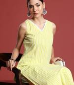 Yellow printed pure cotton kurta trouser set