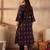 Navy blue printed pure cotton kurta trouser set