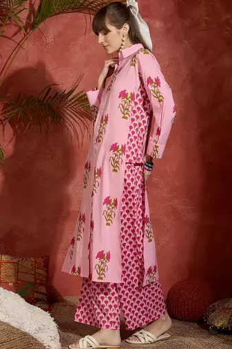 Pink printed pure cotton kurta trouser set