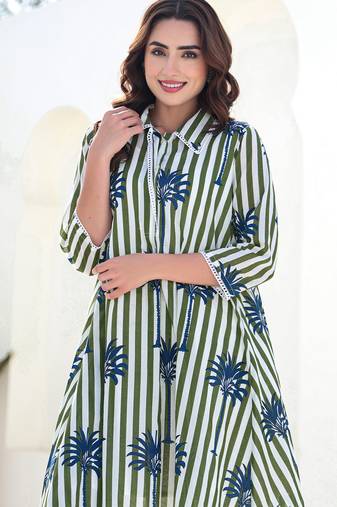 Multicolor printed pure cotton kurta trouser set