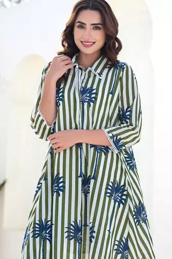 Multicolor printed pure cotton kurta trouser set