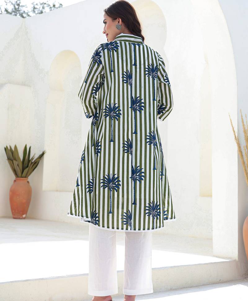 Multicolor printed pure cotton kurta trouser set