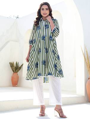 Multicolor printed pure cotton kurta trouser set 4