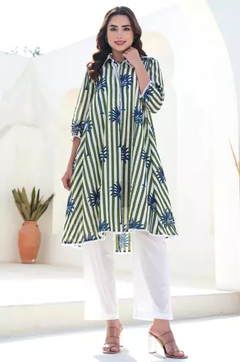 Multicolor printed pure cotton kurta trouser set