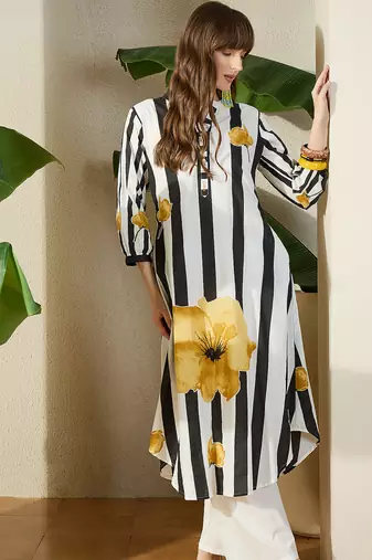 White printed pure cotton kurta trouser set
