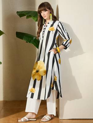 White printed pure cotton kurta trouser set 4