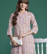Lavender printed pure cotton kurta trouser set