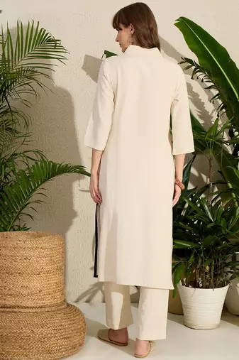 Off white printed pure cotton kurta trouser set