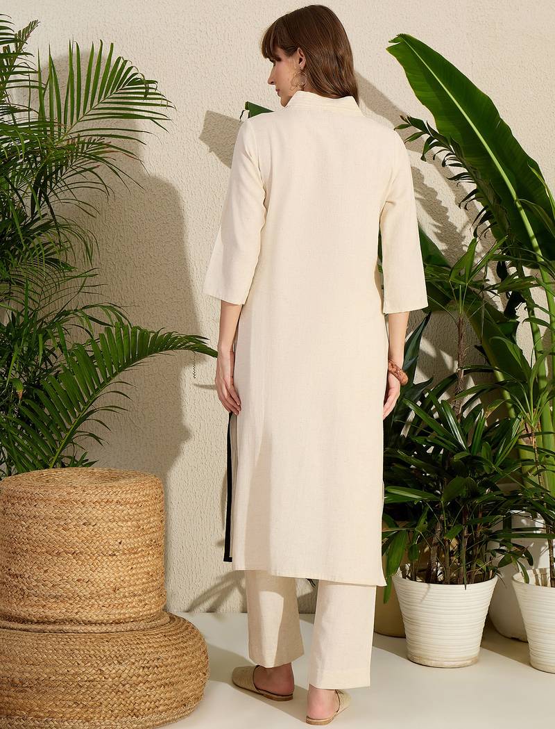 Off white printed pure cotton kurta trouser set