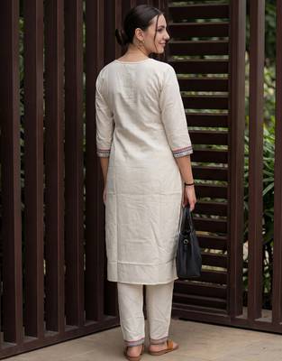 White embroidered pure cotton kurta trouser set 1