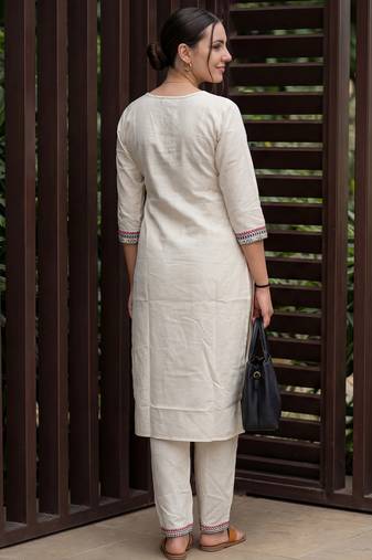 White embroidered pure cotton kurta trouser set