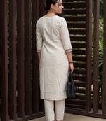 White embroidered pure cotton kurta trouser set
