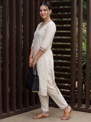 White embroidered pure cotton kurta trouser set 2