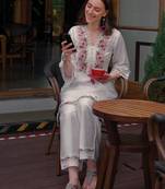 White embroidered silk kurta trouser set