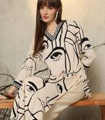 Off white printed viscose rayon kurta trouser set