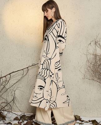 Off white printed viscose rayon kurta trouser set 3