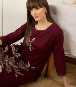 Burgundy printed pure cotton kurta trouser set