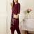 Burgundy printed pure cotton kurta trouser set