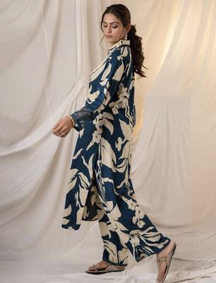 Teal printed viscose rayon kurta trouser set 2