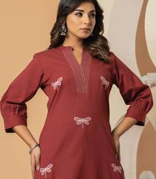 Maroon embroidered pure cotton kurta trouser set