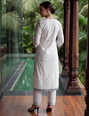 White printed pure cotton kurta trouser set 2