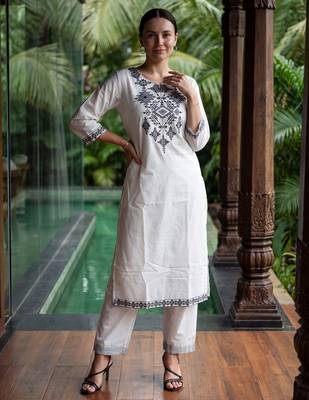 White printed pure cotton kurta trouser set 4