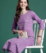 Purple printed pure cotton kurta trouser set