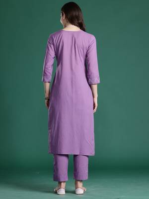 Purple printed pure cotton kurta trouser set 2