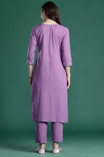 Purple printed pure cotton kurta trouser set