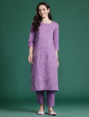 Purple printed pure cotton kurta trouser set 4