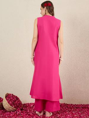 Pink embroidered pure cotton kurta trouser set 2