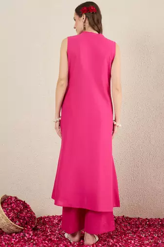 Pink embroidered pure cotton kurta trouser set