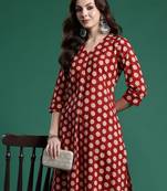 Maroon printed pure cotton kurta trouser set