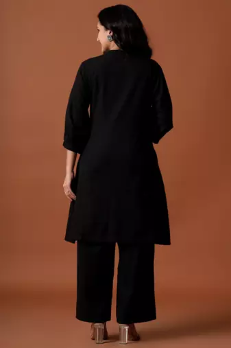Black embroidered pure cotton kurta trouser set