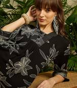 Black printed viscose rayon kurta trouser set
