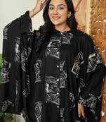 Black printed viscose rayon kurta trouser set