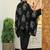 Black printed viscose rayon kurta trouser set