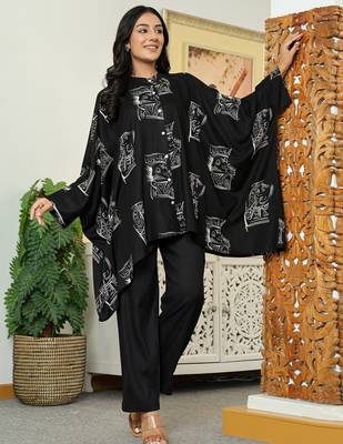 Black printed viscose rayon kurta trouser set 3