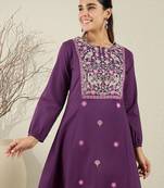 Purple embroidered pure cotton kurta trouser set