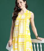 Yellow printed pure cotton kurta trouser set