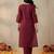 Red embroidered pure cotton kurta trouser set