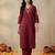 Red embroidered pure cotton kurta trouser set